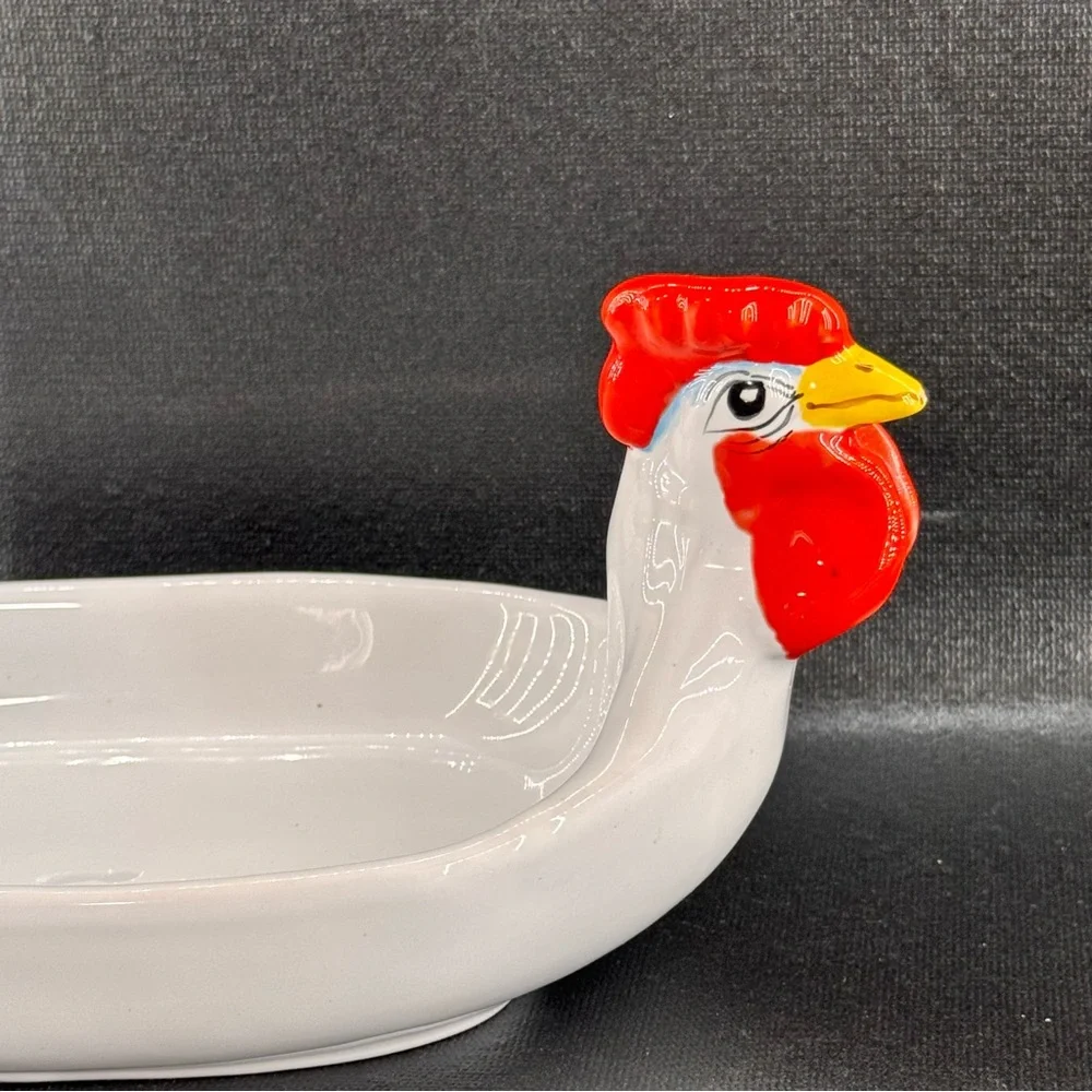 Vintage Peasant Village Italy Chicken Hen Egg Cup Platter Dish 69635